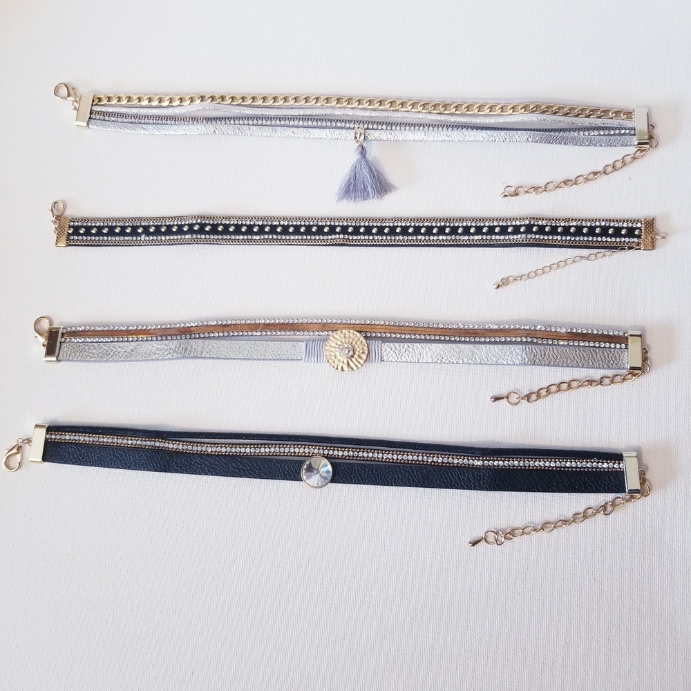 Elegant Silver and Black Choker Set